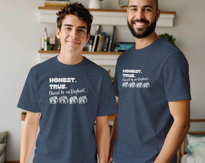 Funny LDS T-Shirt: Honest. True. Chased by an Elephant - Meme Humor for Teens