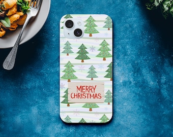 Merry Christmas iPhone Case - Holiday Bling Phone Accessory - Festive Christmas Tree Design