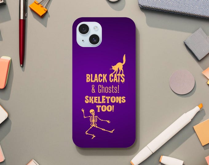 Spooky Fun iPhone Case - Black Cats, Ghosts & Skeletons - Perfect for Halloween Vibes!