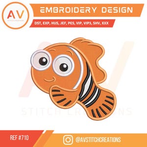 Clownfish Nemo – Applique Embroidery Design – Machine Embroidery File (4x4, 5x7, 8x8 hoops)