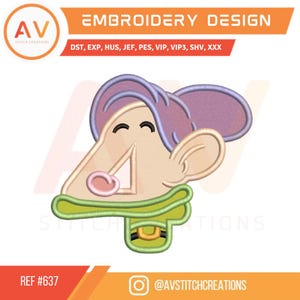 Dopey Dwarfs Number 4. Embroidery Applique Design. Machine Embroidery File (4x4, 5x7, 8x8 hoops)