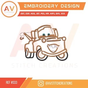 Tow Mater Cars. Embroidery Design. Machine Embroidery File (4x4, 5x7, 8x8 hoops)