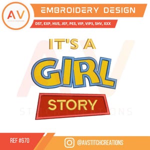 It&#39;s a Girl Story – Applique Embroidery Design – Machine Embroidery File (4x4, 5x7, 8x8 hoops)