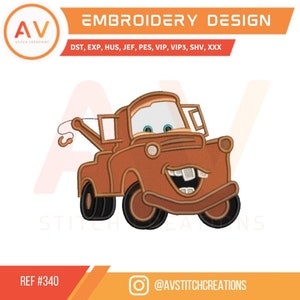 340 Tow Mater Cars. Car Embroidery Applique. Machine Embroidery Design. Instant Download. 3 sizes. Hoop sizes 5x7. 8x8.