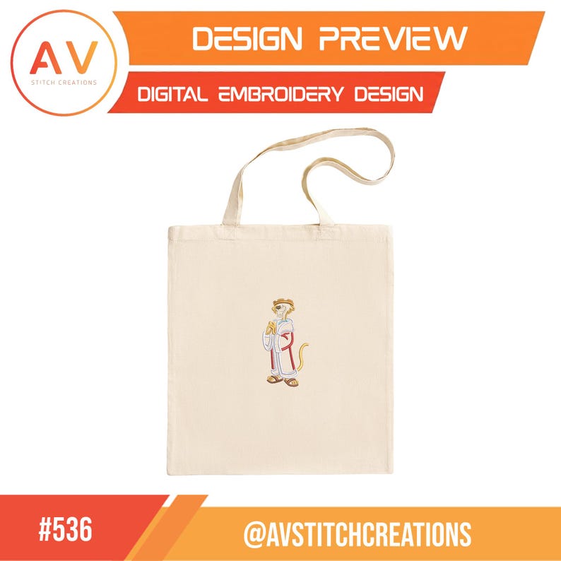 May include: Cream-colored tote bag featuring an embroidered meerkat in a robe. The bag has a simple design with long handles. The top banner reads "DESIGN PREVIEW" and "DIGITAL EMBROIDERY DESIGN". The bottom banner has the text "#536" and "@AVSTITCHCREATIONS".