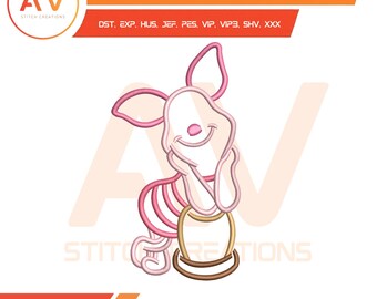 Timid Little Pig Pink Garden Friend Honey Wood Machine Embroidery Design, PES JEF DST 4x4 5x7 8x8