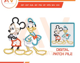 Clasicc Magic Mouse and Sailor Duck. Machine Embroidery Design, PES JEF DST 4x4 5x7 8x8