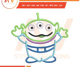 Toy Green Alien. Embroidery Design. Machine Embroidery File. 4x4, 5x7, 8x8 Hoop Sizes.