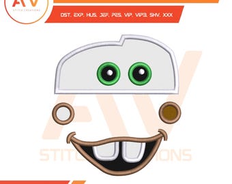 Tow Mater Gesicht. Applikationen-Design. Stickdatei für die Maschine, 10x10, 5x7, 8x8, Hoops.