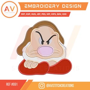 Zrzędliwy. Siedmiu krasnoludków. Wzór aplikacji. Plik do haftu maszynowego, rozmiary tamborków 4x4, 5x7, 8x8.