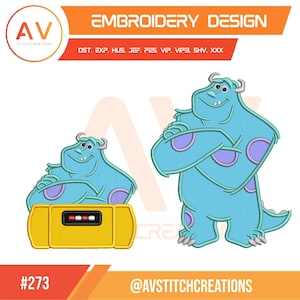 Blue Monster Purple Spots Friendly Creature Applique Machine Embroidery Design, PES JEF DST 8x8 Hoop