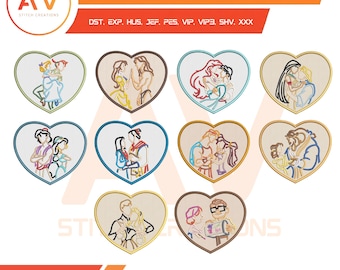 Fairytale Princesses and Princes Patches Designs Bundle. Maschinenstickerei, PES JEF DST 4x4 5x7