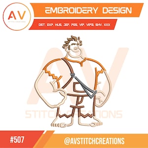 May include: An embroidery design featuring a cartoon character in brown and beige tones. The design includes the text "EMBROIDERY DESIGN" and "AV STITCH CREATIONS". The design is labeled with the number "#507" and the social media handle "@AVSTITCHCREATIONS".