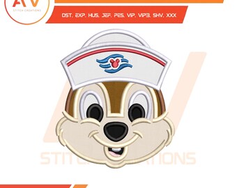 Nutty Scout Streifenhörnchen Sailor. Maschinenstickerei Applikation, PES JEF DST 4x4 5x7 8x8