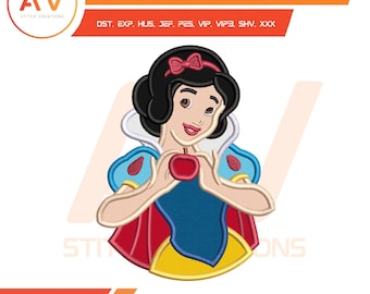 Klassisk sagolik prinsessa rött äpple applikationsmaskinbroderidesign, PES JEF DST 4x4 5x7 8x8 bågstorlekar