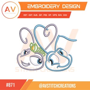 Lovebugs Blue Ant Machine Embroidery Design, Insect Hero, PES JEF DST 4x4 5x7 8x8
