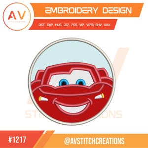 Speedy Race Car Number 95 Hero Red Champion Applique Machine Embroidery Design, PES JEF DST 4x4 5x7 8x8