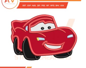 Little Red Racing Car Cute Baby Vehicle Speed Highway Applique Machine Embroidery Design, PES JEF DST 4x4 5x7 8x8 Hoops