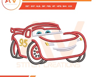 Red Race Car. Embroidery Design. Machine Embroidery File. 4x4, 5x7, 8x8 Hoop Sizes.