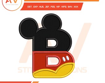 Little Mouse Letter B. Applique Design. Machine Embroidery File, 4x4, 5x7, 8x8 Hoop Sizes.