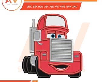 Big Red Hauler Semi Truck.  Applique Machine Embroidery Design, PES JEF DST 4x4 5x7 8x8