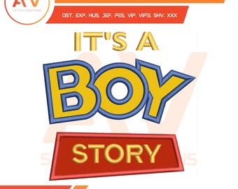 Its a Boy Story New Baby Welcome  Applique Machine Embroidery Design, PES JEF DST 4x4 5x7 8x8 Hoop Sizes