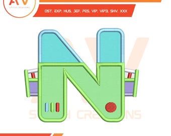 Space Ranger Letter N. Applique Design. Machine Embroidery File, 4x4, 5x7, 8x8 Hoop Sizes.