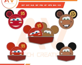Race Car and Tow Truck Mouse Ears. Applique Design. Machine Embroidery File, 4x4, 5x7, 8x8 Hoop Sizes.