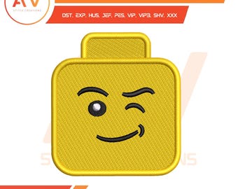Gelber Kopf mit Spielzeug Stickmaschine, Stickdatei, PES JEF DST 10x10