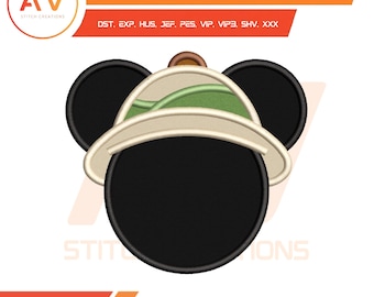 Safari Mouse Ears. Applique Design. Machine Embroidery File  PES JEF DST 4x4 5x7 8x8