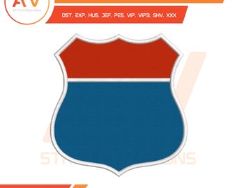 US Route Sign Applique Machine Embroidery Design, Highway Road Trip Shield, PES JEF 4x4 5x7 8x8