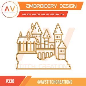 Magic Wizard School Castle Towers Skyline Machine Embroidery Design, PES JEF DST 5x7 8x8