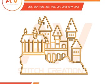 Magic Wizard School Castle Towers Skyline Machine Embroidery Design, PES JEF DST 5x7 8x8