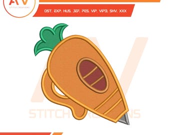 Orange Carrot Pen Spy Recorder Detective Tool Applique Machine Embroidery Design, PES JEF DST 4x4 5x7 8x8