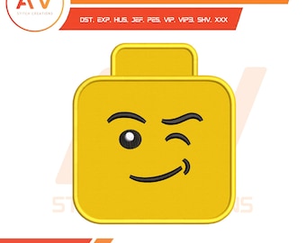 Gelber Backstein Kopf Applikation Maschinenstickerei, PES JEF DST 4x4 5x7 8x8