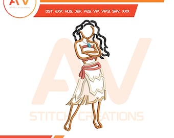 Island Girl Princess Ocean Adventure Tropical Flower Machine Embroidery Design, PES JEF DST 4x4 5x7 8x8