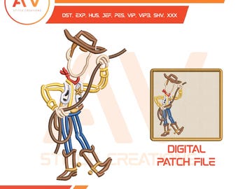 Sheriff Cowboy Cowboy Maschinenstickerei, magisches Spielzeug Muster für Kinder Shirts, Instant Download PES JEF DST, 4x4 5x7 8x8 Hoops