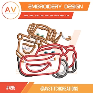 Lightning McQueen & Tow Mater. Embroidery Pattern. Machine Embroidery File. 4x4, 5x7, 8x8 Hoop Sizes.