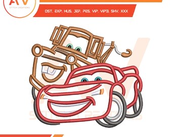 Lightning McQueen & Tow Mater. Embroidery Pattern. Machine Embroidery File. 4x4, 5x7, 8x8 Hoop Sizes.