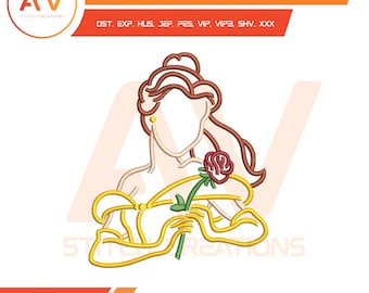Verzauberte Schönheit Outline Stitch Maschinenstickerei, Royal Rose, PES JEF DST 4x4 5x7 8x8