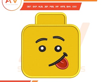 Gelber Backstein Kopf Applikation Maschinenstickerei, PES JEF DST 4x4 5x7 8x8