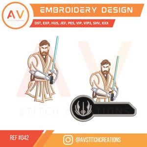 Obi Wan Jedi. Embroidery Design. Machine Embroidery File. 4x4, 5x7, 8x8 Hoop Sizes.