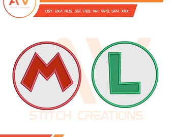 Red Green Plumber Initials Circle Badge Applique Machine Embroidery Design, PES JEF DST 4x4 5x7 8x8