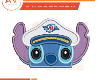 Captain Tropical Blue Alien. Applique Machine Embroidery Design, PES JEF DST  5x7 8x8