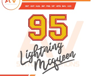 Red Racing Number 95 Champion Signature Speed Applique Machine Embroidery Design, PES JEF DST 4x4 5x7 8x8