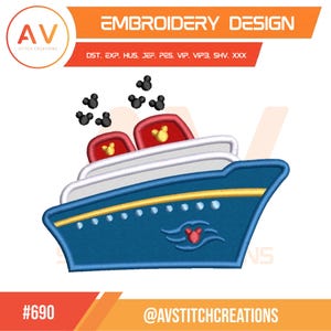 Crucero Magic World – Diseño de bordado de apliques – Archivo para bordado a máquina (bastidores de 4x4, 5x7 y 8x8 pulgadas)