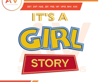「It's A Girl Story Baby Toy Adventure」アップリケミシン刺繍デザイン、PES JEF DST 4x4 5x7 8x8