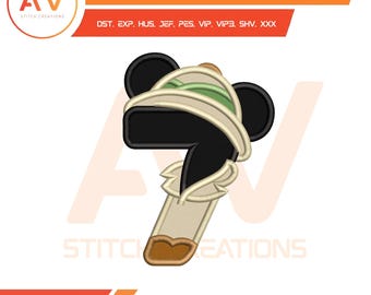 Jungle Mouse Number 7 Safari Adventure Birthday Applique Machine Embroidery Design, PES JEF DST 4x4 5x7 8x8