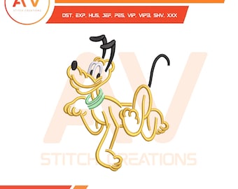 Verspielter gelber Hund Maschinenstickerei, Cartoon Jagdhund, PES JEF DST 4x4 5x7 8x8