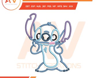Blue Space Alien Tropical Experiment Machine Embroidery Design, PES JEF DST 4x4 5x7 8x8